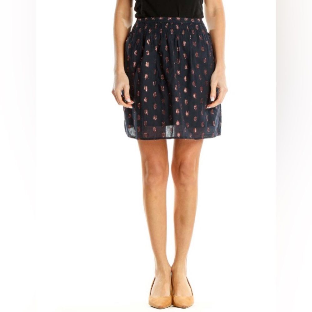 J. Crew Women Navy Smocked Waist Mini Skirt In Shimmer Dot Polka dot M Medium